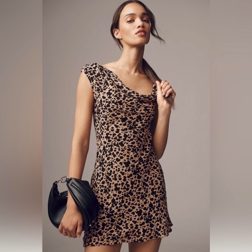 Reformation Kristine Women's Asymmetrical Neckline Leopard Print Mini
